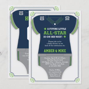 Sport Baby shower Invitation, blauw, groen Kaart