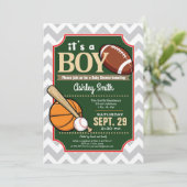 Sport Baby shower Invitation Boy Kaart (Staand voorkant)