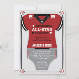 Sport Baby shower Invitation, Football, Rood Zwart Kaart