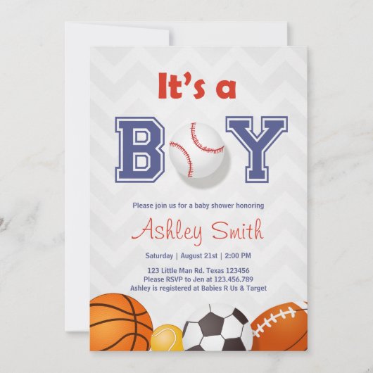 Sport Baby shower uit te nodigen Het is een jongen Kaart (Voorkant)
