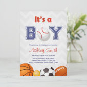 Sport Baby shower uit te nodigen Het is een jongen Kaart (Staand voorkant)