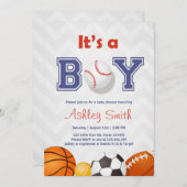 Sport Baby shower uit te nodigen Het is een jongen Kaart (Voorkant / Achterkant)