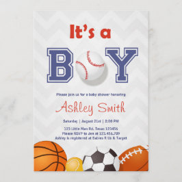 Sport Baby shower uit te nodigen Het is een jongen Kaart