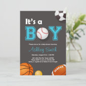 Sport Baby shower uit te nodigen Het is een jongen Kaart (Staand voorkant)