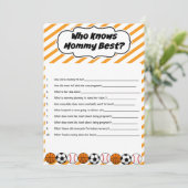 Sport Baby shower Wie kent mama beste spel Kaart (Staand voorkant)