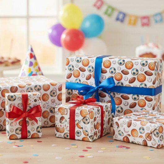Sport Ball Wrapping Paper - Basketbal, Voetbal, Ee Cadeaupapier