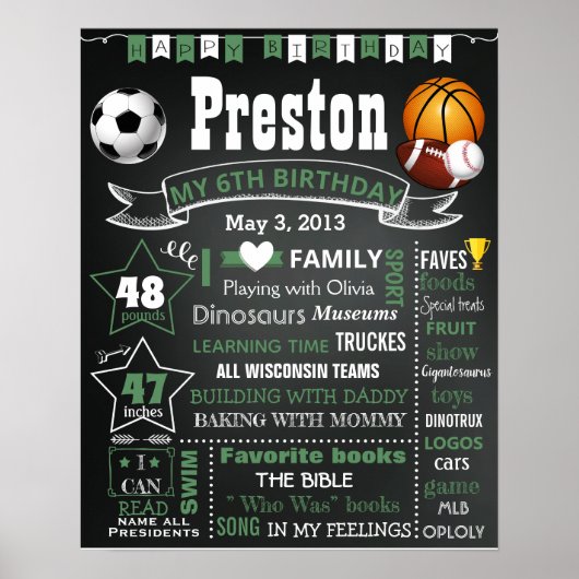 Sport Balls Birthday-bordbord Poster (Voorkant)