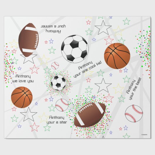 Sport Balls met sterren - Gift Wrap HAMbWG Cadeaupapier (Vlak)