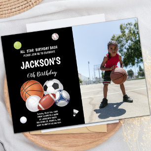 Sport Balls Sport Birthday Uitnodigingen met foto