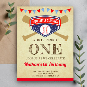  sport Baseball 1e verjaardag Uitnodiging Briefkaart