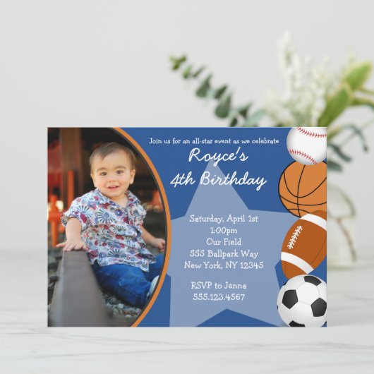 Sport Baseball Basketball Birthday Uitnodigingen (Staand voorkant)