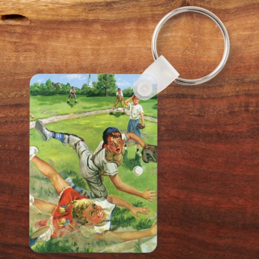 sport Baseball, kinderploegen spelen Sleutelhanger (Achterkant)