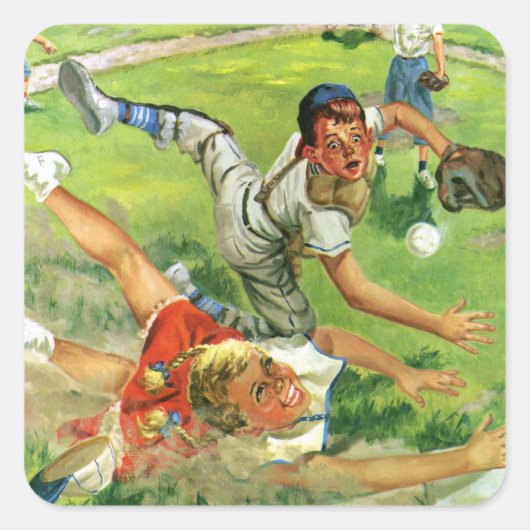  sport Baseball, kinderploegen spelen Vierkante Sticker (Voorkant)