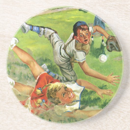 sport Baseball, kinderploegen spelen Zandsteen Onderzetter (Voorkant)