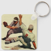  sport Baseball, speler die in huis glijdt Sleutelhanger (Achterkant)