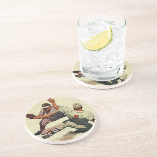  sport Baseball, speler die in huis glijdt Zandsteen Onderzetter (Zijkant)