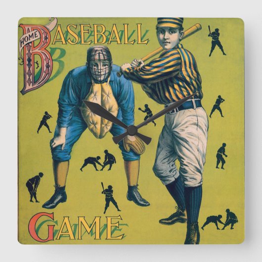  sport Baseball-spelers op het Homespel Vierkante Klok (Voorkant)