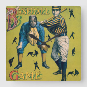  sport Baseball-spelers op het Homespel Vierkante Klok