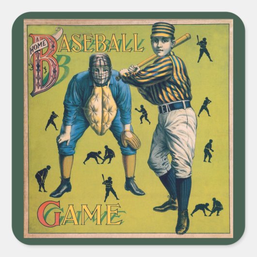  sport Baseball-spelers op het Homespel Vierkante Sticker (Voorkant)