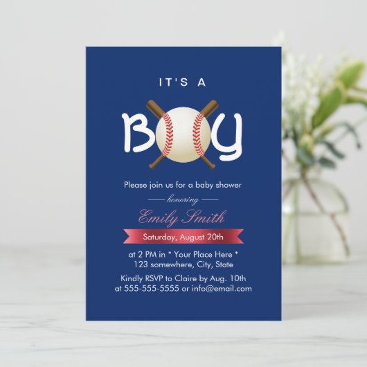 Sport Baseball Theme Het is een Jongen Baby shower Kaart (Staand voorkant)