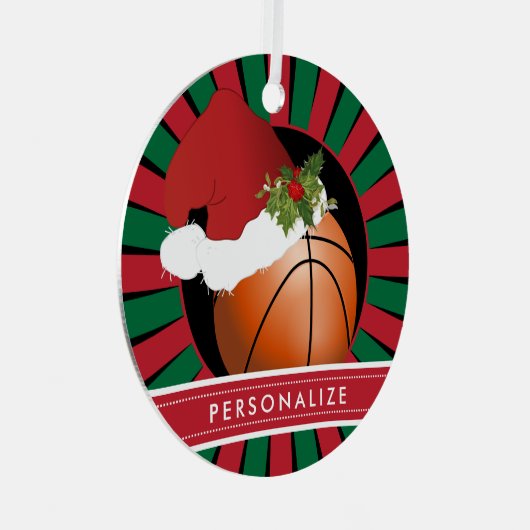 Sport Basketbal Kerstmis Santa Hat 2 Metalen Ornament (Voorkant Rechts)