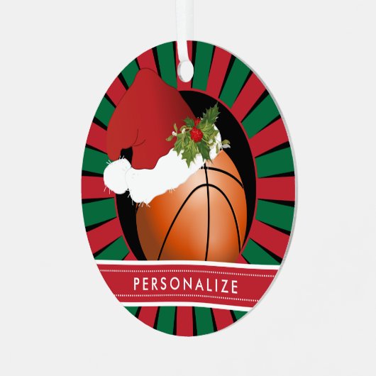 Sport Basketbal Kerstmis Santa Hat 2 Metalen Ornament (Voorkant links)