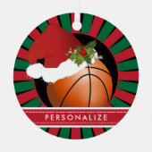 Sport Basketbal Kerstmis Santa Hat 2 Metalen Ornament (Voorkant)