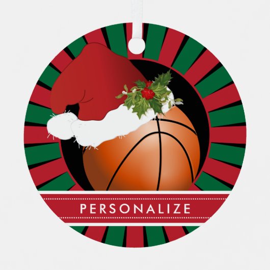 Sport Basketbal Kerstmis Santa Hat 2 Metalen Ornament (Voorkant)