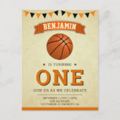  sport Basketball 1e verjaardag Uitnodiging Briefkaart (Voorkant)