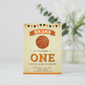  sport Basketball 1e verjaardag Uitnodiging Briefkaart (Staand voorkant)