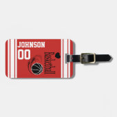 Sport Basketball | Naam en nummer DIY | Rood Bagagelabel (Voorkant horizontaal)