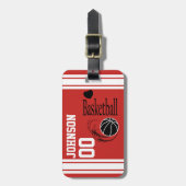 Sport Basketball | Naam en nummer DIY | Rood Bagagelabel (Voorkant verticaal)