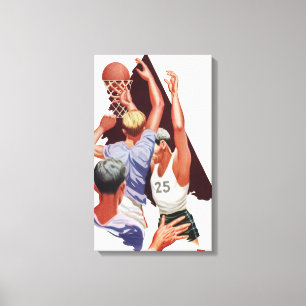  Sport, Basketball-spelers in een game Canvas Afdruk