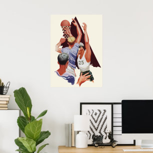 Sport, Basketball-spelers in een game Poster