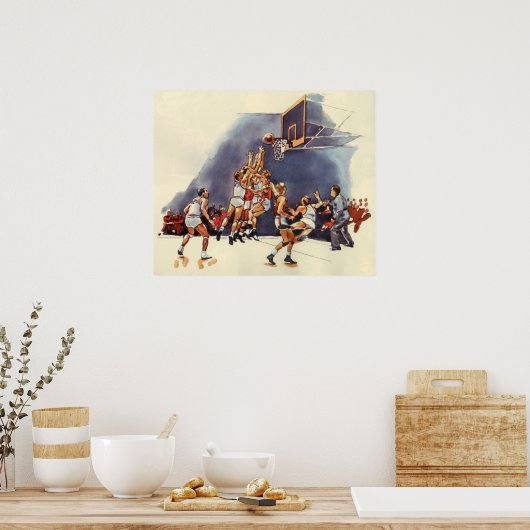  sport Basketball, spelers in een game Poster (Keuken)