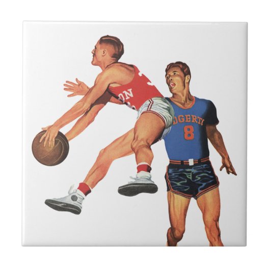  Sport, Basketball-spelers in een game Tegeltje (Voorkant)