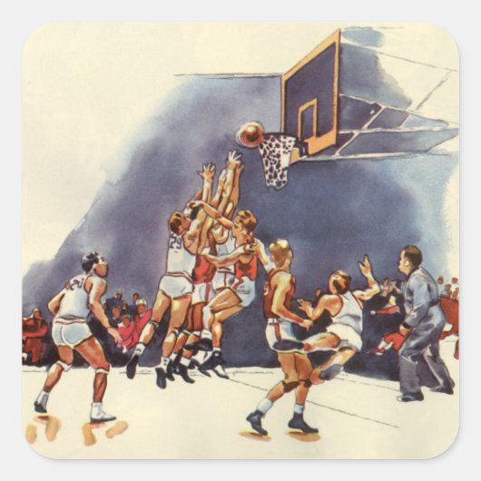  sport Basketball, spelers in een game Vierkante Sticker (Voorkant)