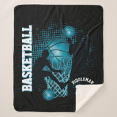 Sport Basketball - Zwart en Babyblauw Sherpa Deken (Voorkant)