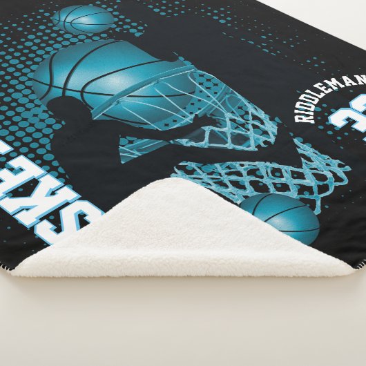 Sport Basketball - Zwart en Babyblauw Sherpa Deken (3/4)