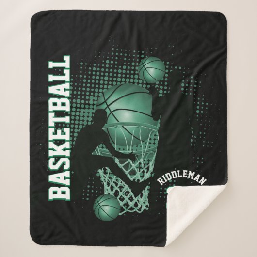 Sport Basketball - zwart en groen Sherpa Deken (Voorkant)