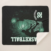 Sport Basketball - zwart en groen Sherpa Deken (Voorkant (horizontaal))