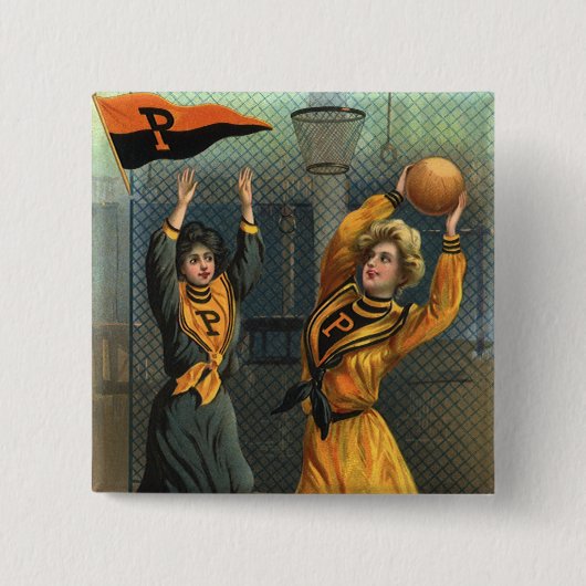 sport, basketbalteam voor vrouwen bij Game Vierkante Button 5,1 Cm (Voorkant)
