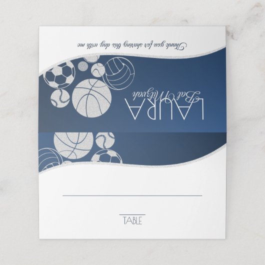 Sport Bat Mitswa Blauw en Goud Zitplaatsen Kaart Plaatskaartje (Buitenkant ongevouwen)