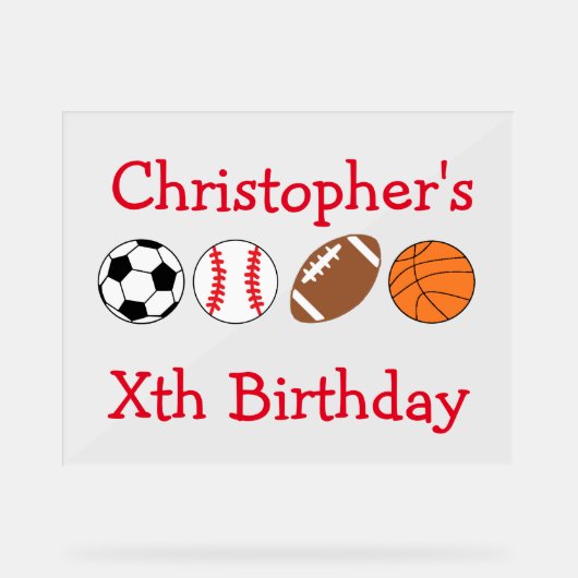 Sport Birthday Acryl Bord (Voorkant)