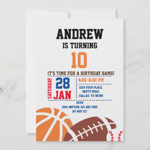 Sport Birthday Invitation Kaart