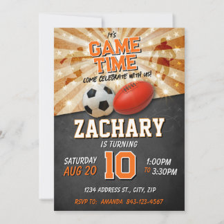 Sport birthday invite Soccer Football AFL Kaart