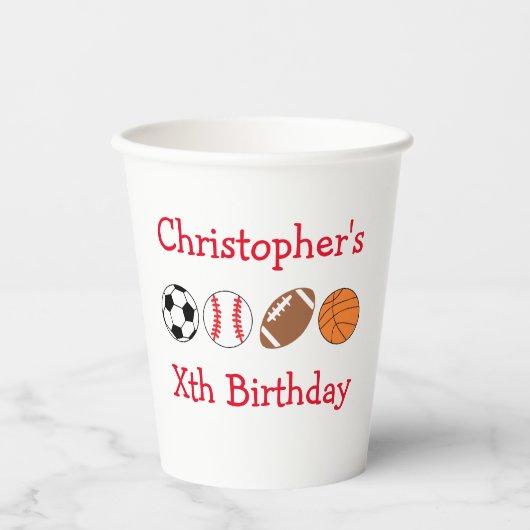 Sport Birthday Papieren Bekers (Voorkant)