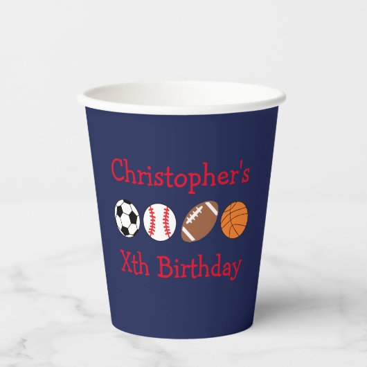 Sport Birthday Papieren Bekers (Voorkant)