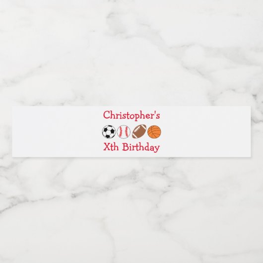 Sport Birthday Waterfles Etiket (Enkel label)