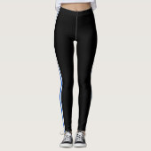 Sport Blauw Wit Zijstreep Zwart Leggings (Voorkant)